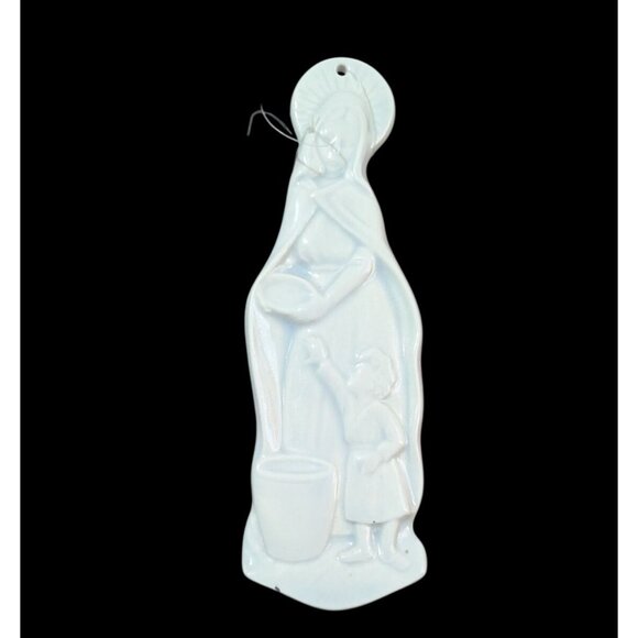 White Ceramic Religious Ornament Virgin Mary and Child Luke 2:40 ” - Picture 1 of 6